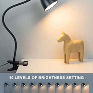 KAiSnova Clamp Lamp 3 Color Modes 10 Brightness Dimmer Clip on Light with Auto Off Timer 10W 38 LEDs Reading Lights for Books in Bed 360° Flexible Gooseneck Clamp Lights for Workshop Desk Headboard