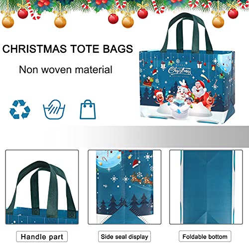 Large Christmas Gift Bags with Tissue Paper,12 Pack Reusable Xmas Gift Bags With Handle Christmas Bag Bulk Non-Woven Holiday Gift Bags Christmas Treat Baskets Party Supplies 12.2" x 9.8" x 4.5"