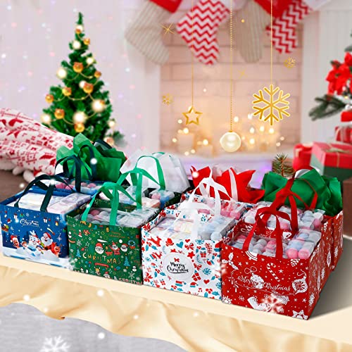 Large Christmas Gift Bags with Tissue Paper,12 Pack Reusable Xmas Gift Bags With Handle Christmas Bag Bulk Non-Woven Holiday Gift Bags Christmas Treat Baskets Party Supplies 12.2" x 9.8" x 4.5"