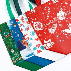 Large Christmas Gift Bags with Tissue Paper,12 Pack Reusable Xmas Gift Bags With Handle Christmas Bag Bulk Non-Woven Holiday Gift Bags Christmas Treat Baskets Party Supplies 12.2" x 9.8" x 4.5"