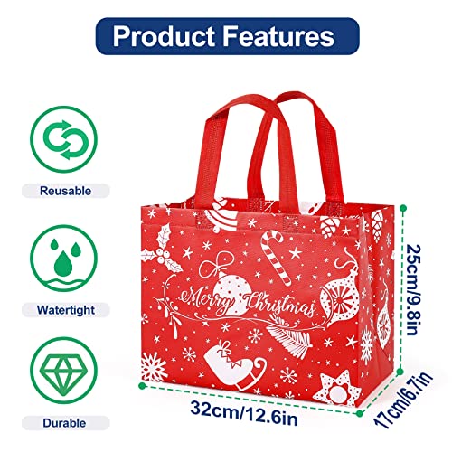 Large Christmas Gift Bags with Tissue Paper,12 Pack Reusable Xmas Gift Bags With Handle Christmas Bag Bulk Non-Woven Holiday Gift Bags Christmas Treat Baskets Party Supplies 12.2" x 9.8" x 4.5"