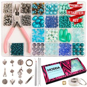 MODDA Jewelry Making Supplies - Jewelry Making Kits for Adults, Teens, Girls, Beginners, Women - Includes Instructions, Tools, Beads, Charms for Necklace, Earring, Bracelet Making Kit - Turquoise Set