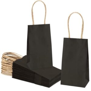 poever small kraft paper bags 25 pack mini black paper bags 3.5×2.4×6.7 small gift bags with handles bulk for party favor small business
