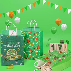 SPERPAND 24 Pcs St. Patrick's Day Gift Bags with 24 Tissues, Paper Goodie Favor Bags with Handles, Green Clover Shamrock Bags Patrick Day Party Accessories (3 styles)