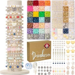 deinduser bracelet making kit – jewelry making kit with stand – 28 colors polymer clay beads for bracelet making – bracelet making kit for adults – heishi disc beads