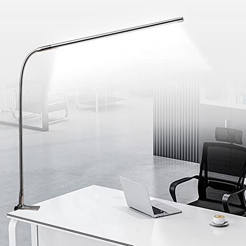 Brokimis USB LED Desk Lamp with Clamp 8 - 12W Adjustable Brightness Eye Care GooseNeck 360° Swivel Nail Desk Light with Adapter for Manicure Reading Eyebrow Trimming Office Tattoo Silver