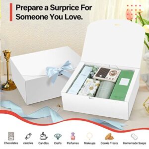 PEKGRIL 15 PCs Gift Boxes with Lids, White 10X8X4 Inch Gift Boxes, Bridesmaid Proposal Box with Ribbon, Kraft Paper Boxes for Wedding, Packaging, Present, Birthday, Christmas, Party