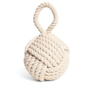 3 pounds decorative weighted door stop,rope knot doorstop heavy,decorative doorstop with handle, fabric weighted floor stop for bedroom living room exterior doors (white spherical)1