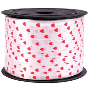 love red ribbon for valentines day – 100 yards, red heart ribbon for crafts, red and white ribbon with hearts | valentine ribbons for crafts | romantic decorations special night | heart curling ribbon