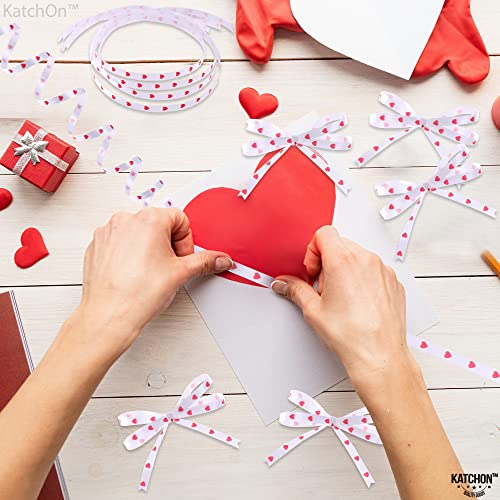 Love Red Ribbon for Valentines Day - 100 Yards, Red Heart Ribbon for Crafts, Red And White Ribbon With Hearts | Valentine Ribbons for Crafts | Romantic Decorations Special Night | Heart Curling Ribbon