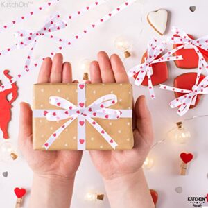 Love Red Ribbon for Valentines Day - 100 Yards, Red Heart Ribbon for Crafts, Red And White Ribbon With Hearts | Valentine Ribbons for Crafts | Romantic Decorations Special Night | Heart Curling Ribbon