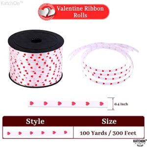 Love Red Ribbon for Valentines Day - 100 Yards, Red Heart Ribbon for Crafts, Red And White Ribbon With Hearts | Valentine Ribbons for Crafts | Romantic Decorations Special Night | Heart Curling Ribbon