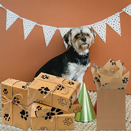 60 Sheets 20 x 20 Inch Brown Kraft Dog Paw Print Tissue Paper Puppy Paws Gift Wrap Tissue for Gift Bags Wrapping DIY Crafts