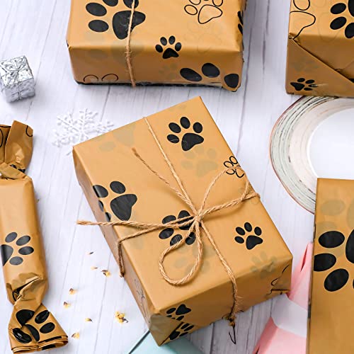 60 Sheets 20 x 20 Inch Brown Kraft Dog Paw Print Tissue Paper Puppy Paws Gift Wrap Tissue for Gift Bags Wrapping DIY Crafts