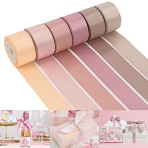 huihuang dusty rose wedding ribbon double-faced satin ribbon assortment 1″ wide rose pink silk ribbons for gift wrap wedding bridal baby shower decor flower bouquet crafts- 6 colors x 5 yards each