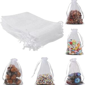 ANZNKU 50 Pack Organza Bags 5 x 7 Inch, White Sheer Favor Bags with Drawstring, Small Mesh Bags Drawstring, Gift Bags Small Size, Sheer Bags Drawstring For Wedding Party