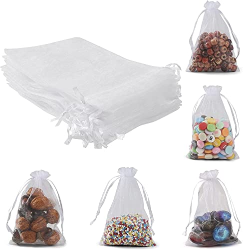 ANZNKU 50 Pack Organza Bags 5 x 7 Inch, White Sheer Favor Bags with Drawstring, Small Mesh Bags Drawstring, Gift Bags Small Size, Sheer Bags Drawstring For Wedding Party