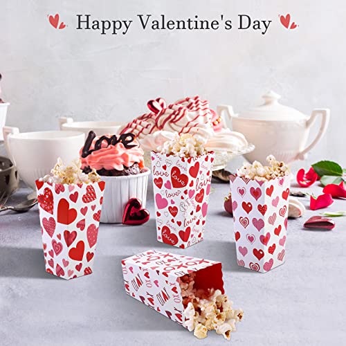 MIMIND 32 Pieces Valentine's Day Popcorn Boxes Love Heart Conversation Treat Candy Goodie Boxes Cardboard Popcorn Container for Valentine Wedding Birthday Party Supplies, 4 Designs