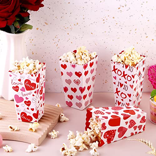 MIMIND 32 Pieces Valentine's Day Popcorn Boxes Love Heart Conversation Treat Candy Goodie Boxes Cardboard Popcorn Container for Valentine Wedding Birthday Party Supplies, 4 Designs
