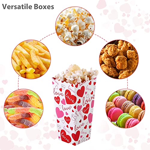 MIMIND 32 Pieces Valentine's Day Popcorn Boxes Love Heart Conversation Treat Candy Goodie Boxes Cardboard Popcorn Container for Valentine Wedding Birthday Party Supplies, 4 Designs