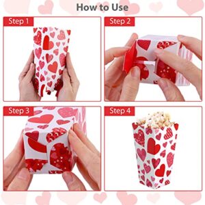 MIMIND 32 Pieces Valentine's Day Popcorn Boxes Love Heart Conversation Treat Candy Goodie Boxes Cardboard Popcorn Container for Valentine Wedding Birthday Party Supplies, 4 Designs