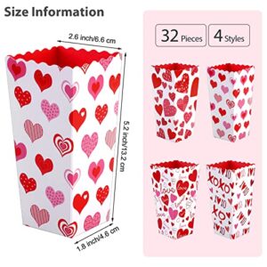 MIMIND 32 Pieces Valentine's Day Popcorn Boxes Love Heart Conversation Treat Candy Goodie Boxes Cardboard Popcorn Container for Valentine Wedding Birthday Party Supplies, 4 Designs