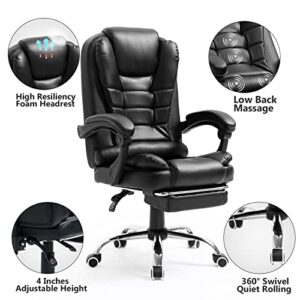 Massage Office Chair, Reclining Office Chair with Footrest, High-Back Massaging Office Chair, PU Leather Executive Swivel Computer Desk Chair with Height and Armrest Adjustable, 280 lb Capacity, Black