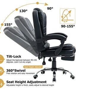 Massage Office Chair, Reclining Office Chair with Footrest, High-Back Massaging Office Chair, PU Leather Executive Swivel Computer Desk Chair with Height and Armrest Adjustable, 280 lb Capacity, Black
