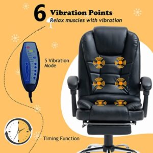 Massage Office Chair, Reclining Office Chair with Footrest, High-Back Massaging Office Chair, PU Leather Executive Swivel Computer Desk Chair with Height and Armrest Adjustable, 280 lb Capacity, Black