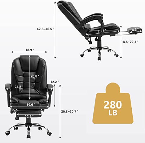 Massage Office Chair, Reclining Office Chair with Footrest, High-Back Massaging Office Chair, PU Leather Executive Swivel Computer Desk Chair with Height and Armrest Adjustable, 280 lb Capacity, Black