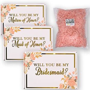 bridesmaid proposal boxes – set of 8 with crinkle paper for bridal party – will you be my bridesmaid boxes, maid of honor, matron of honor