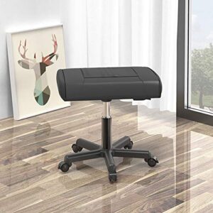 Ottomans/Office Footrests, PU Leather Foot Stool with Wheels, Foot Stand Under Desk, Height Adjustable Rolling Leg Rest, Computer Foot Rest Under Desk at Work, Small Footstool Relax Chair Gaming,Black