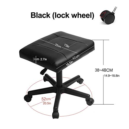 Ottomans/Office Footrests, PU Leather Foot Stool with Wheels, Foot Stand Under Desk, Height Adjustable Rolling Leg Rest, Computer Foot Rest Under Desk at Work, Small Footstool Relax Chair Gaming,Black