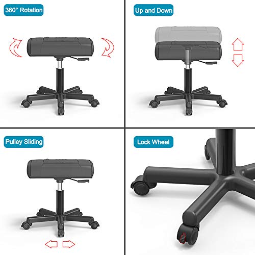 Ottomans/Office Footrests, PU Leather Foot Stool with Wheels, Foot Stand Under Desk, Height Adjustable Rolling Leg Rest, Computer Foot Rest Under Desk at Work, Small Footstool Relax Chair Gaming,Black