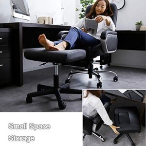 Ottomans/Office Footrests, PU Leather Foot Stool with Wheels, Foot Stand Under Desk, Height Adjustable Rolling Leg Rest, Computer Foot Rest Under Desk at Work, Small Footstool Relax Chair Gaming,Black