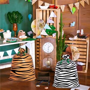 Outus 4 Pieces 48 Inch Jungle Animal Safari Theme Jumbo Plastic Gift Bags Extra Large Giant Wrapping Bags with Ribbon for Jungle Safari Woodland Themed Birthday Party Baby Shower Decorations