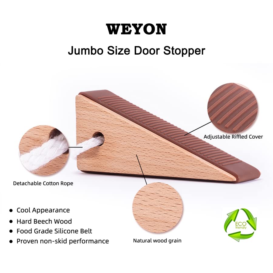 Large Wooden Door Wedge Stopper for Bottom of Door, Fitting for Door Gap Under 2 Inches, Heavy Duty & ECO Friendly Door Stop, 1 Pack Black.