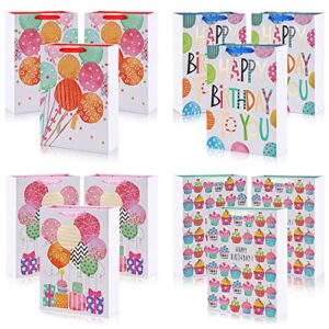 birthday gift bags, 12pack gift bags medium size with handles, gift bag bulk, 4 assorted designs foil gift bags for kids birthday, birthday party favors, kids party favors, 12.6inch