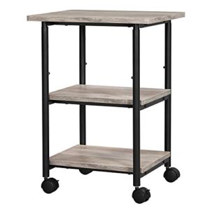 vasagle printer stand, 3-tier machine cart with wheels and adjustable table top, heavy duty storage rack for office and home, greige + black