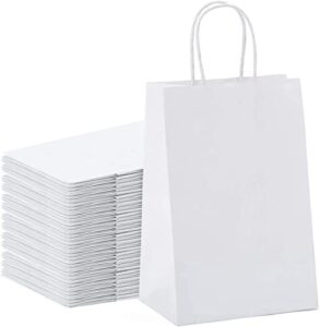 gssusa 50 pcs white kraft paper bags 5.25×3.25×8, small paper bags with handles for shopping, gift, merchandise, retail, party favor, wedding, gift bags, bags for small business, boutique