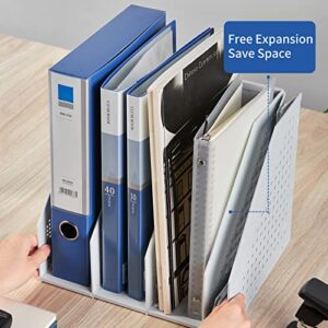 LEAGOO Collapsible File Folder Organizer, Plastic Desk Magazine Holder with 4 Vertical Compartments for Office Desktop, Home Workspace, Locker Organization and Storage, Light Gray