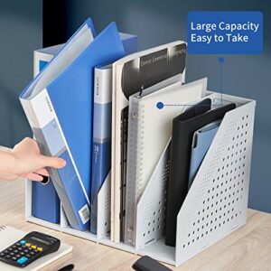 LEAGOO Collapsible File Folder Organizer, Plastic Desk Magazine Holder with 4 Vertical Compartments for Office Desktop, Home Workspace, Locker Organization and Storage, Light Gray