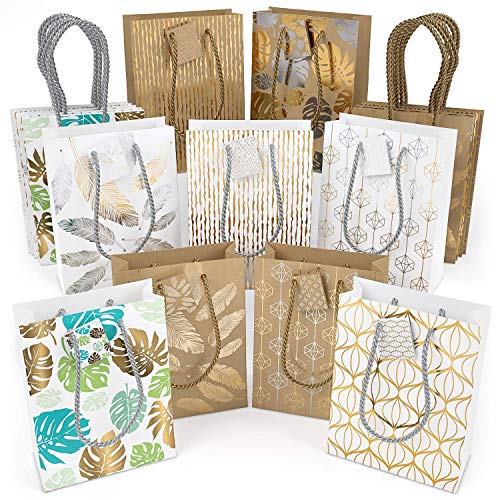 ARTEZA Gift Bags 9.5”x7”x3.4”, Set of 18pcs (9 Mixed Designs, 2 pcs Each Design), Perfect for Any Holiday Occasion, Graduations, Birthday Parties and More!