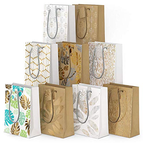 ARTEZA Gift Bags 9.5”x7”x3.4”, Set of 18pcs (9 Mixed Designs, 2 pcs Each Design), Perfect for Any Holiday Occasion, Graduations, Birthday Parties and More!