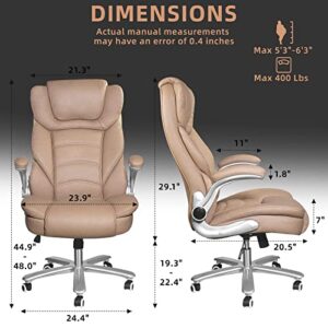 Sucrever Executive Office Chair, Big and Tall Office Chairs for Heavy People 400lbs Wide Seat, High Back Leather Office Chair Lumbar Support with Adjustable Armrests, Office Desk Chair, Brown