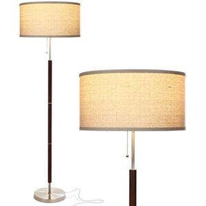 brightech carter led floor lamp, drum shade tall lamp with walnut wood finish, great living room décor, mid-century lamp for living rooms & offices, mid century modern lamp for bedroom