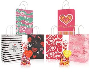 akerock valentines day gift bags for kids, 18 pcs paper bags with handles & 18 pcs cellophane bags with twist ties & 18 pcs heart shaped cards, valentine bags bulk for candy & treat
