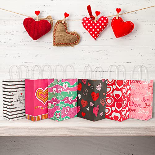 AKEROCK Valentines Day Gift Bags for Kids, 18 Pcs Paper Bags with Handles & 18 Pcs Cellophane Bags with Twist Ties & 18 Pcs Heart Shaped Cards, Valentine Bags bulk for Candy & Treat