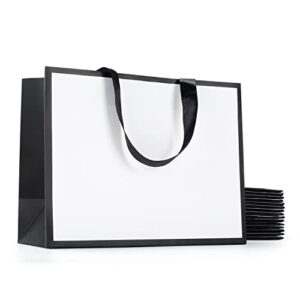 black and white gift bags, yaceyace 20pcs 10.5″x4.25″x8″ whie and black gift bags bulks white gift bags with ribbon handles white paper bags black and white gift bags for wedding, birthday, baby shower, party