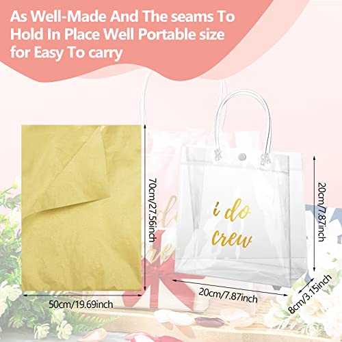 Queekay 8 Pcs Clear Gift Bags with Handle I Do Crew Bachelorette Bags Bridesmaid Gift Bags with Tissue Paper Transparent PVC Reusable Plastic Gift Bags Bulk for Wedding Day Bridal Party Shower Gifts